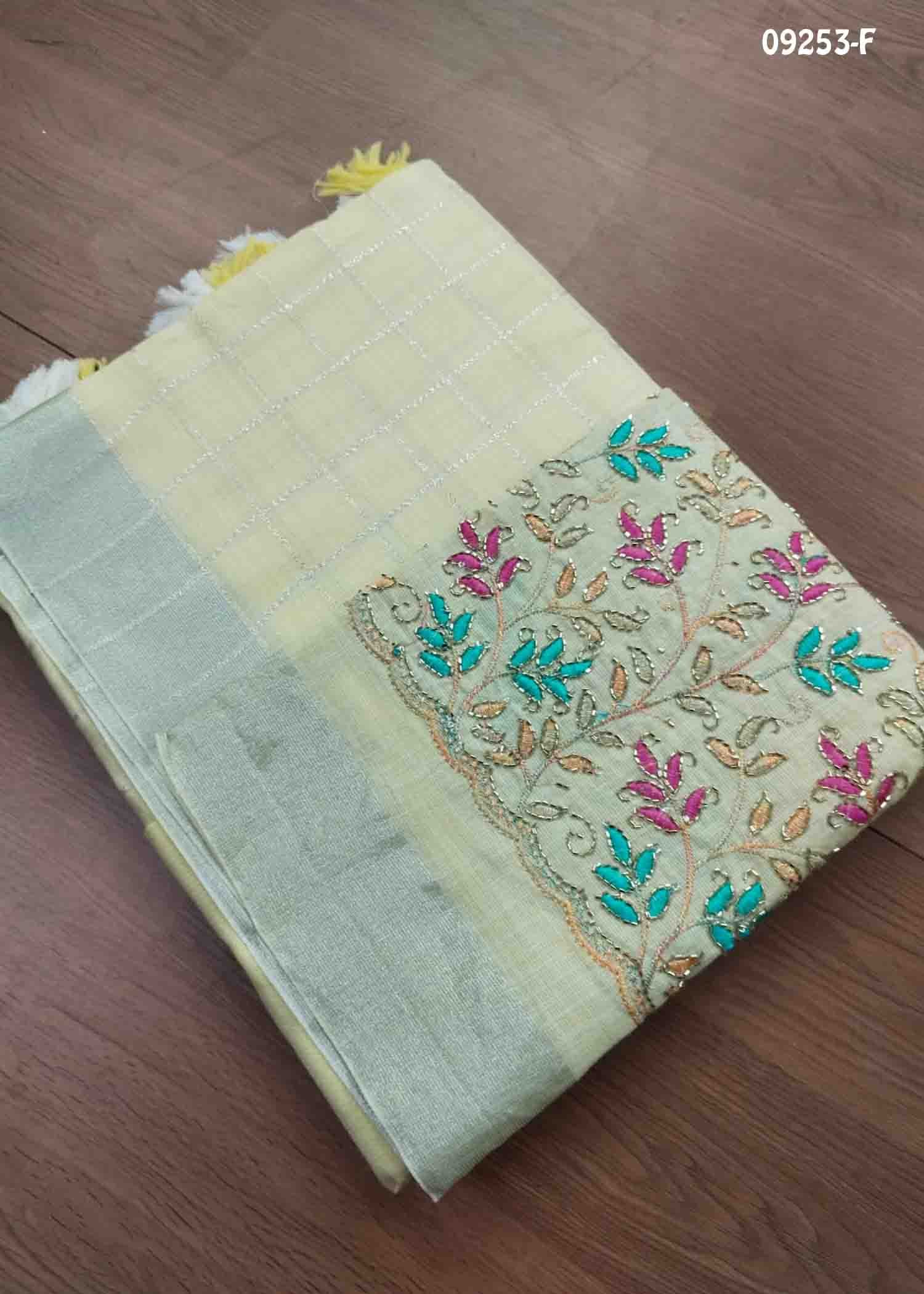 Shanthini -09253-F Yellow Color Elagance Linen Cotton Saree CM1460420 (LR4C)