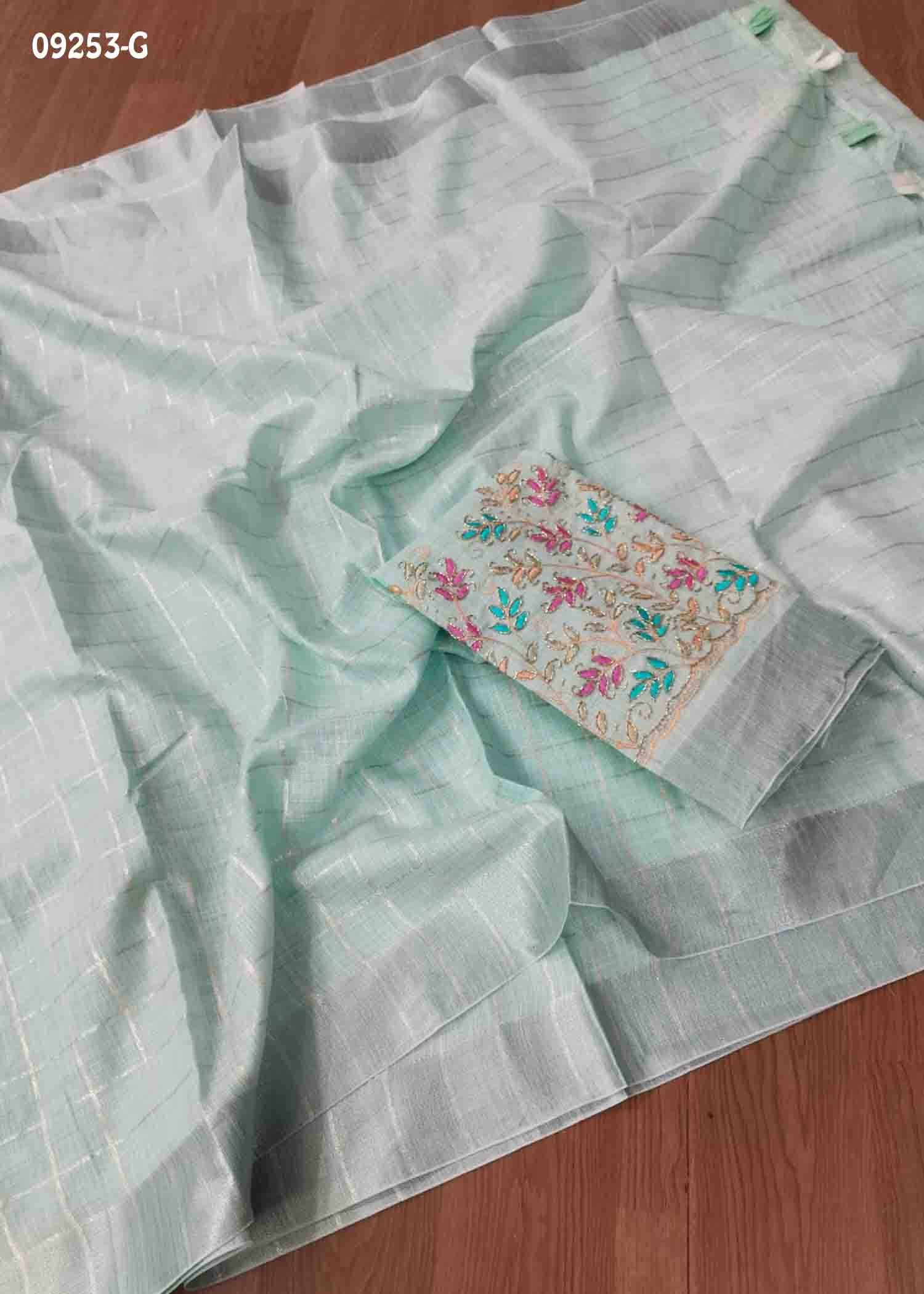 Shanthini -09253-F Pastelseagreen Color Elagance Linen Cotton Saree CM1460420 (LR4C)