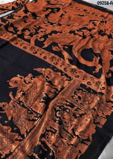 Savithri -09258-A  Black with Brown Color Kalamkari Print Pure Cotton Saree CM1457184 (RR3C)