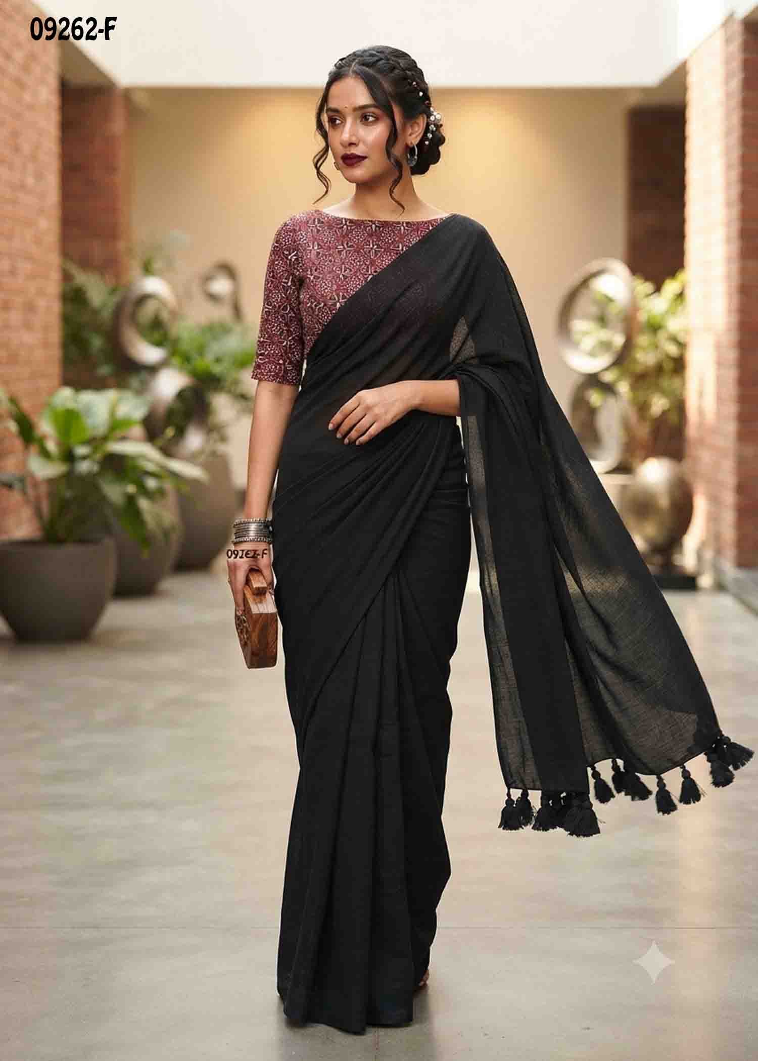 Thiyasri -09262-F Black Color Trendy Handloom Cotton Saree CM1430152 (RR3C)