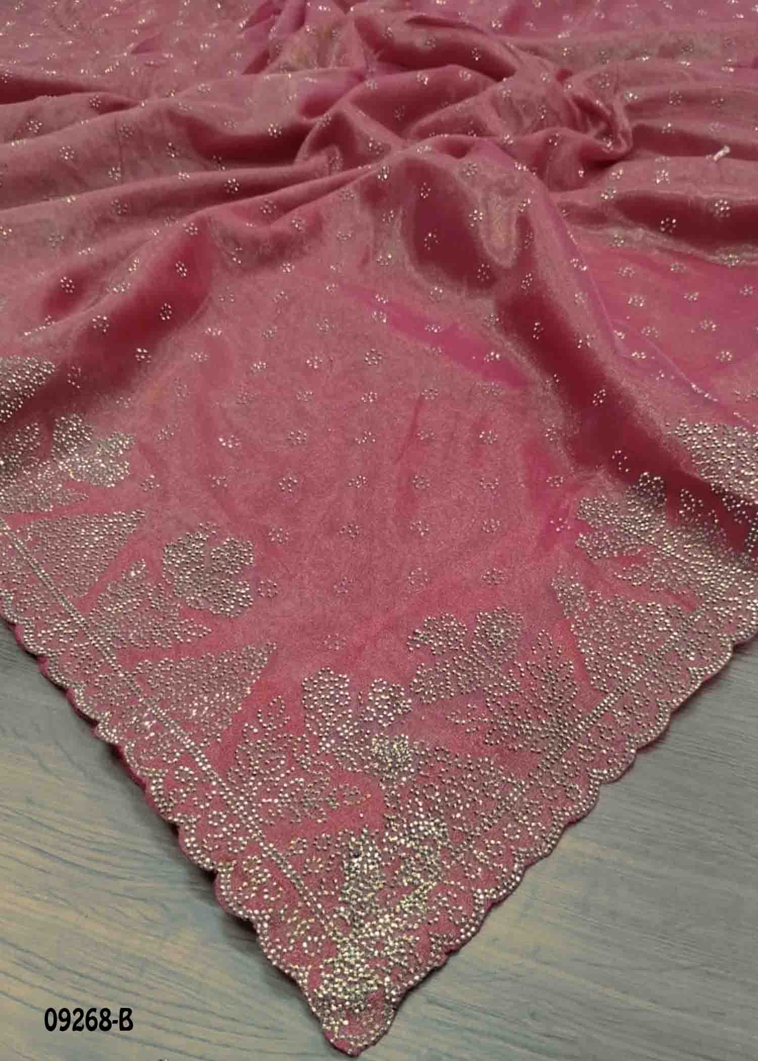 Divya -09268-B Pink Color Stone Work Netted Saree CM1477139 (RR1B)