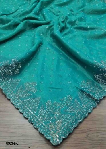 Divya -09268-C  Cyan Color Stone Work Netted Saree CM1477139 (RR1B)