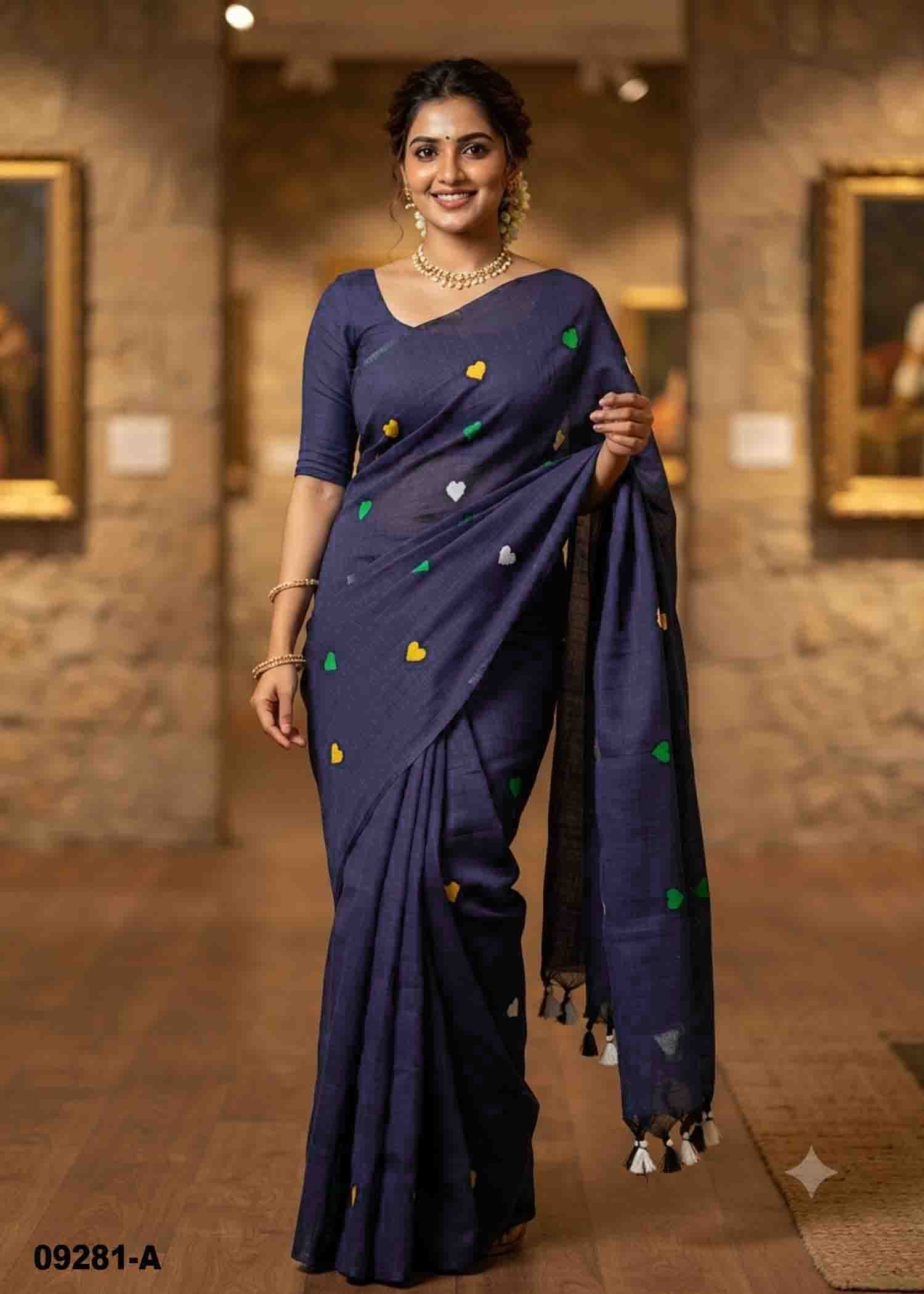Magizhini -09281-A NavyBlue Color Trendy Handloom Cotton Saree CM1449017 (RR3B)