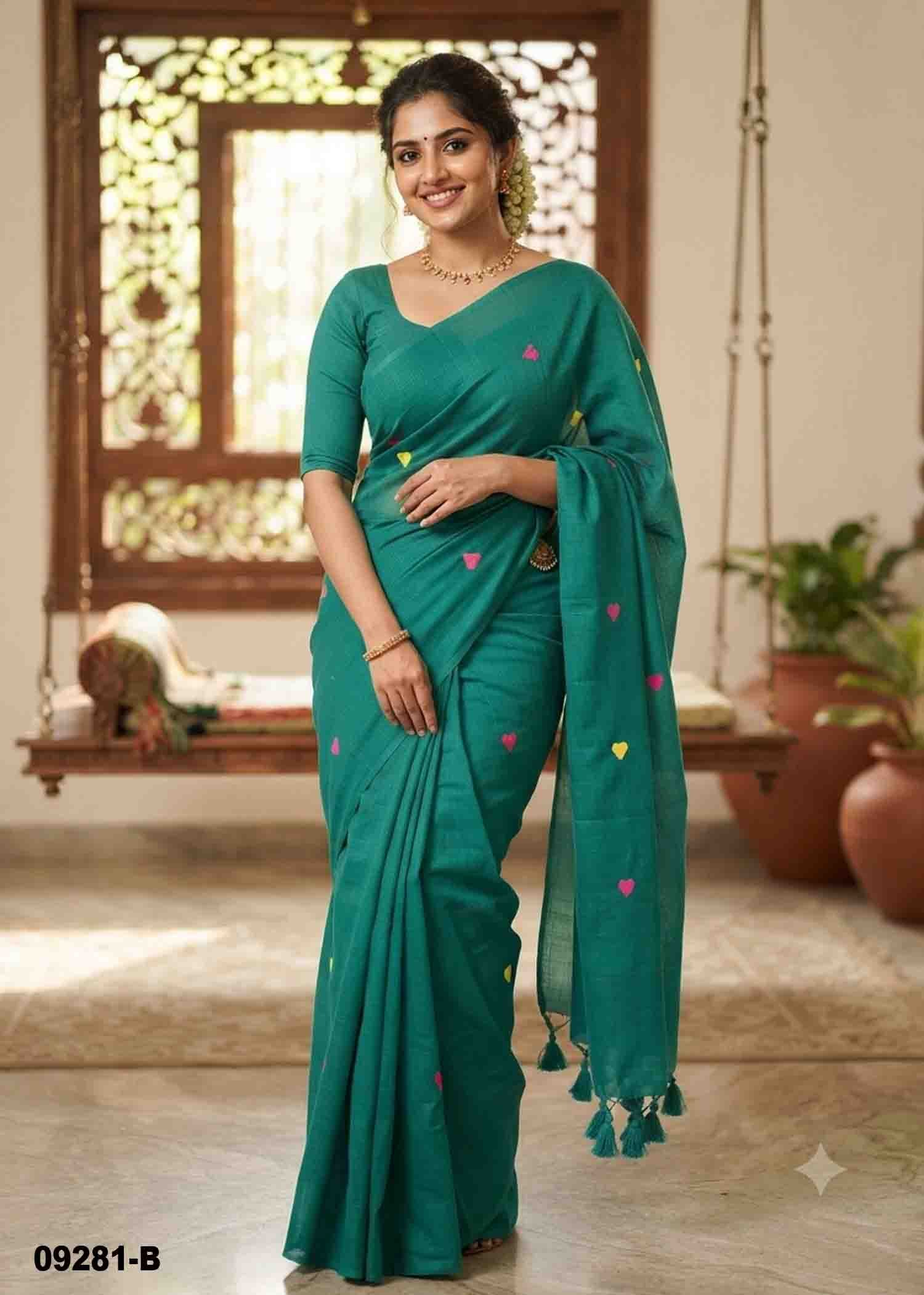 Magizhini -09281-B PineGreen Color Trendy Handloom Cotton Saree CM1449017 (RR3B)