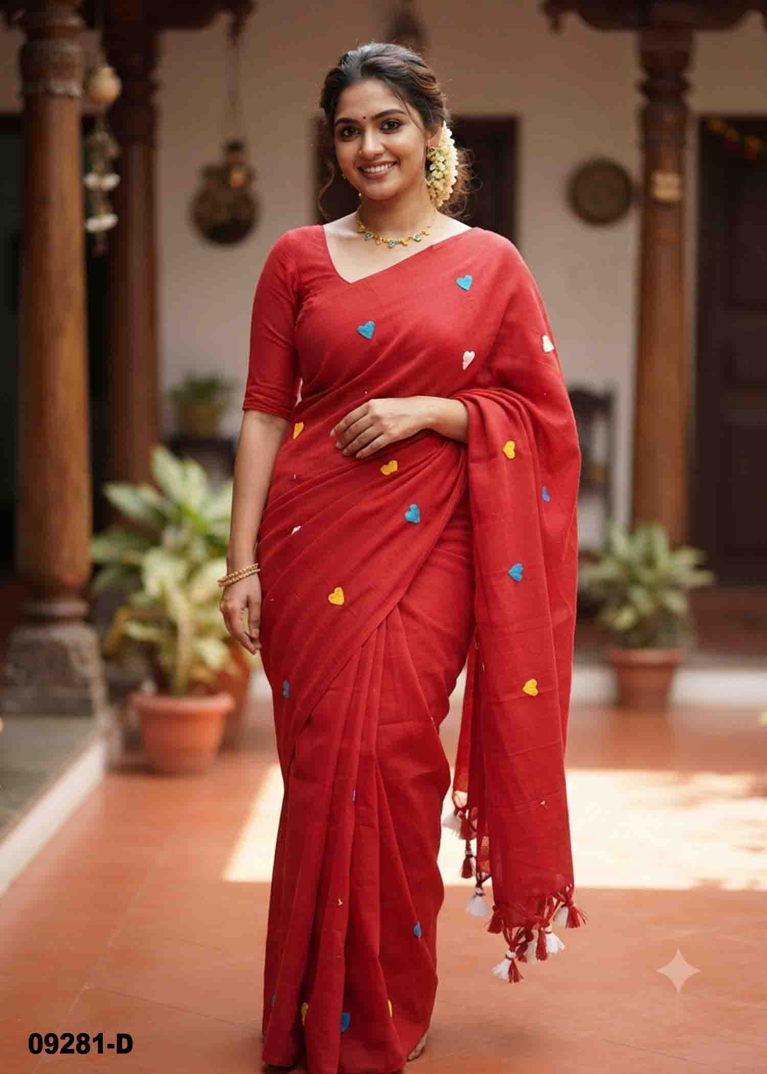 Magizhini -09281-D Red Color Trendy Handloom Cotton Saree CM1449017 (RR3B)