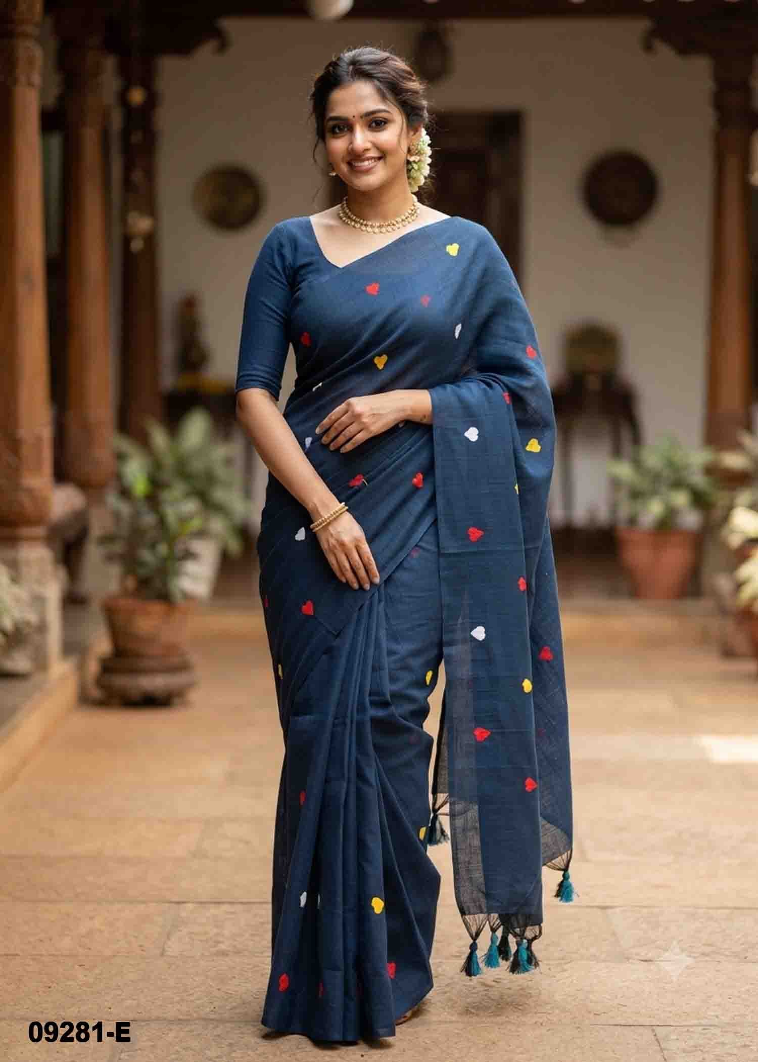 Magizhini -09281-E Navyblue Color Trendy Handloom Cotton Saree CM1449017 (RR3B)