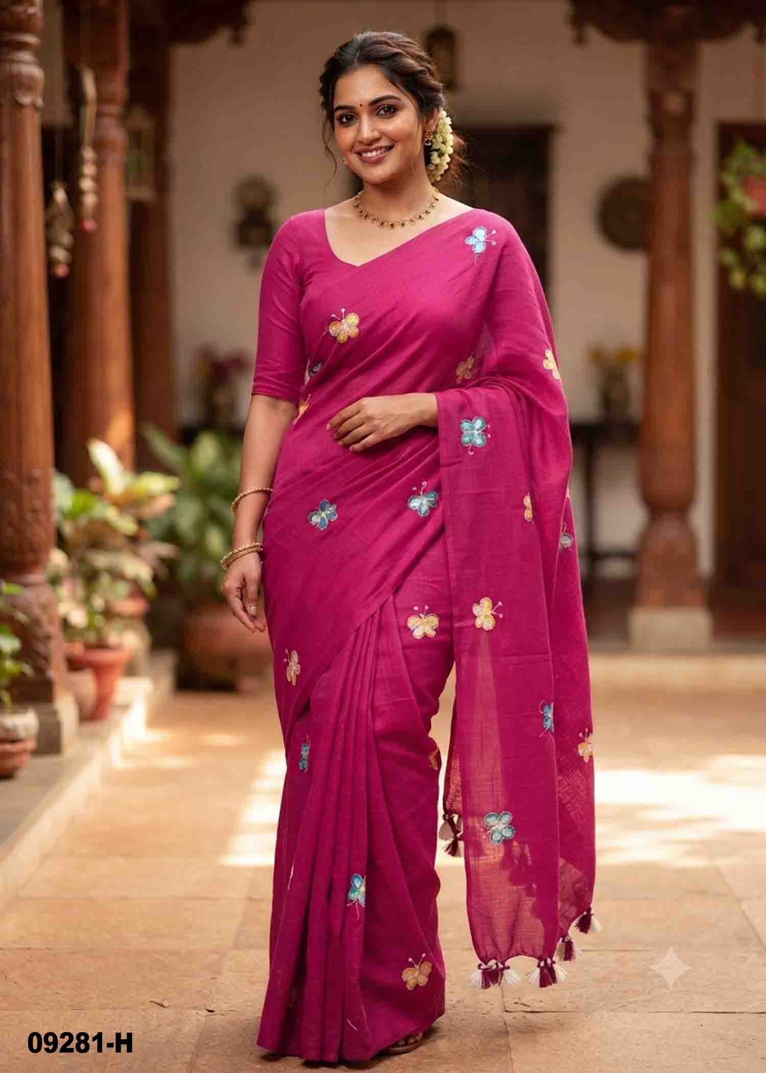 Magizhini -09281-H HotPink Color Trendy Handloom Cotton Saree CM1449017 (RR3B)