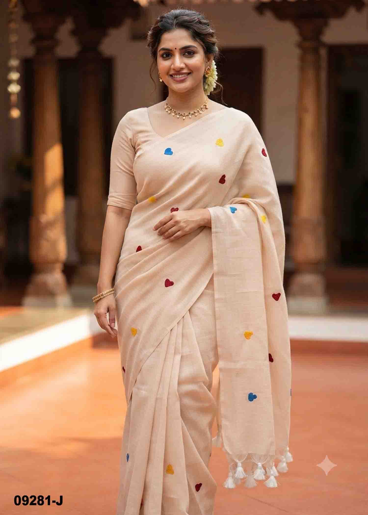 Magizhini -09281-J LightPeach Color Trendy Handloom Cotton Saree CM1449017 (RR3B)
