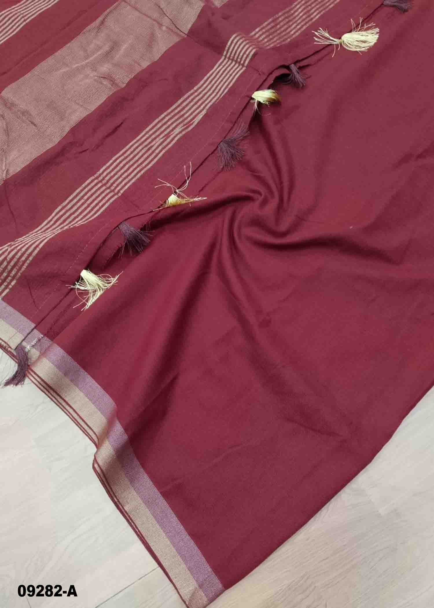 Aliya -09282-A Maroon Color Trendy Handloom Cotton Saree CM1470308 (RR3B)