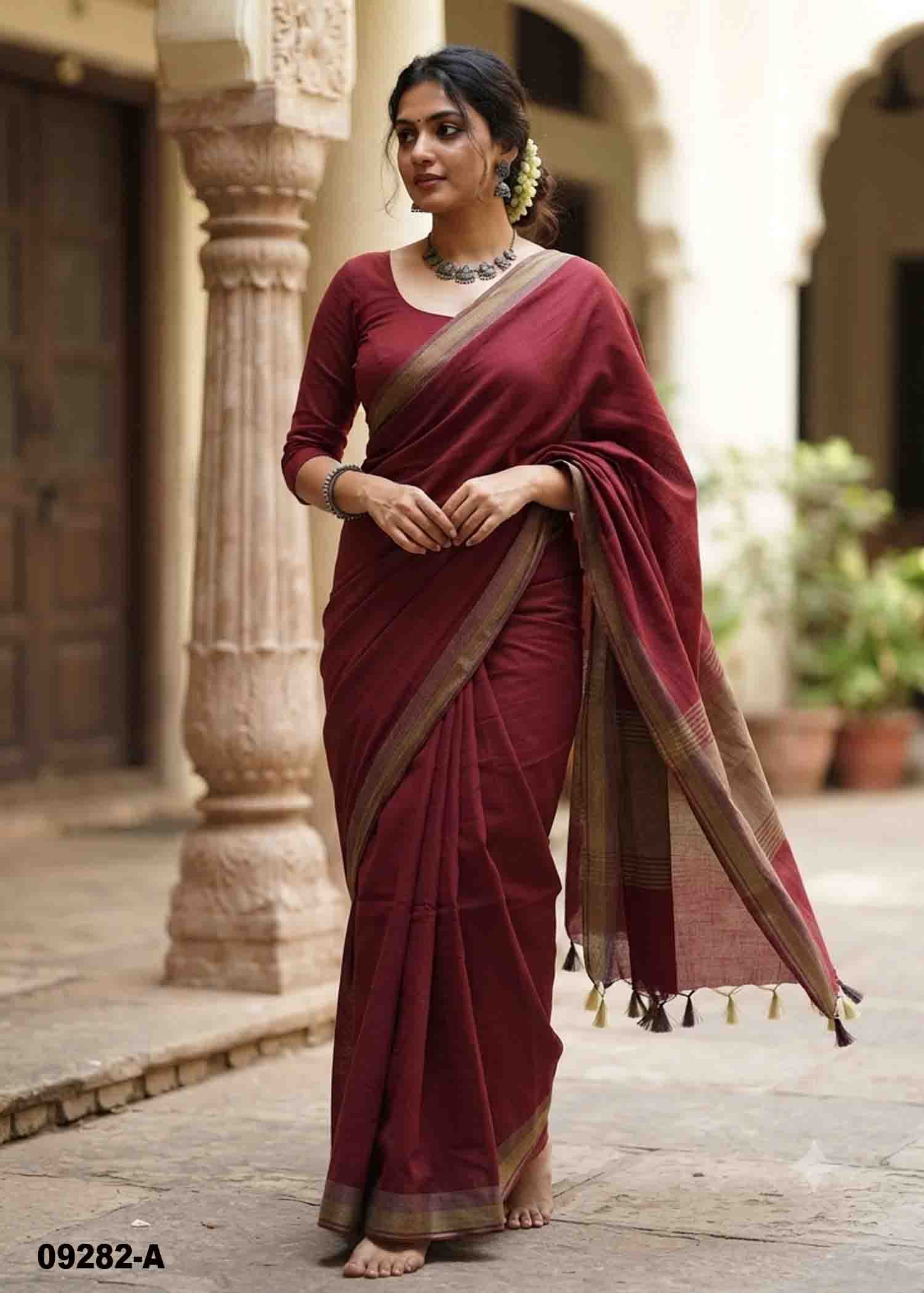 Aliya -09282-A Maroon Color Trendy Handloom Cotton Saree CM1470308 (RR3B)