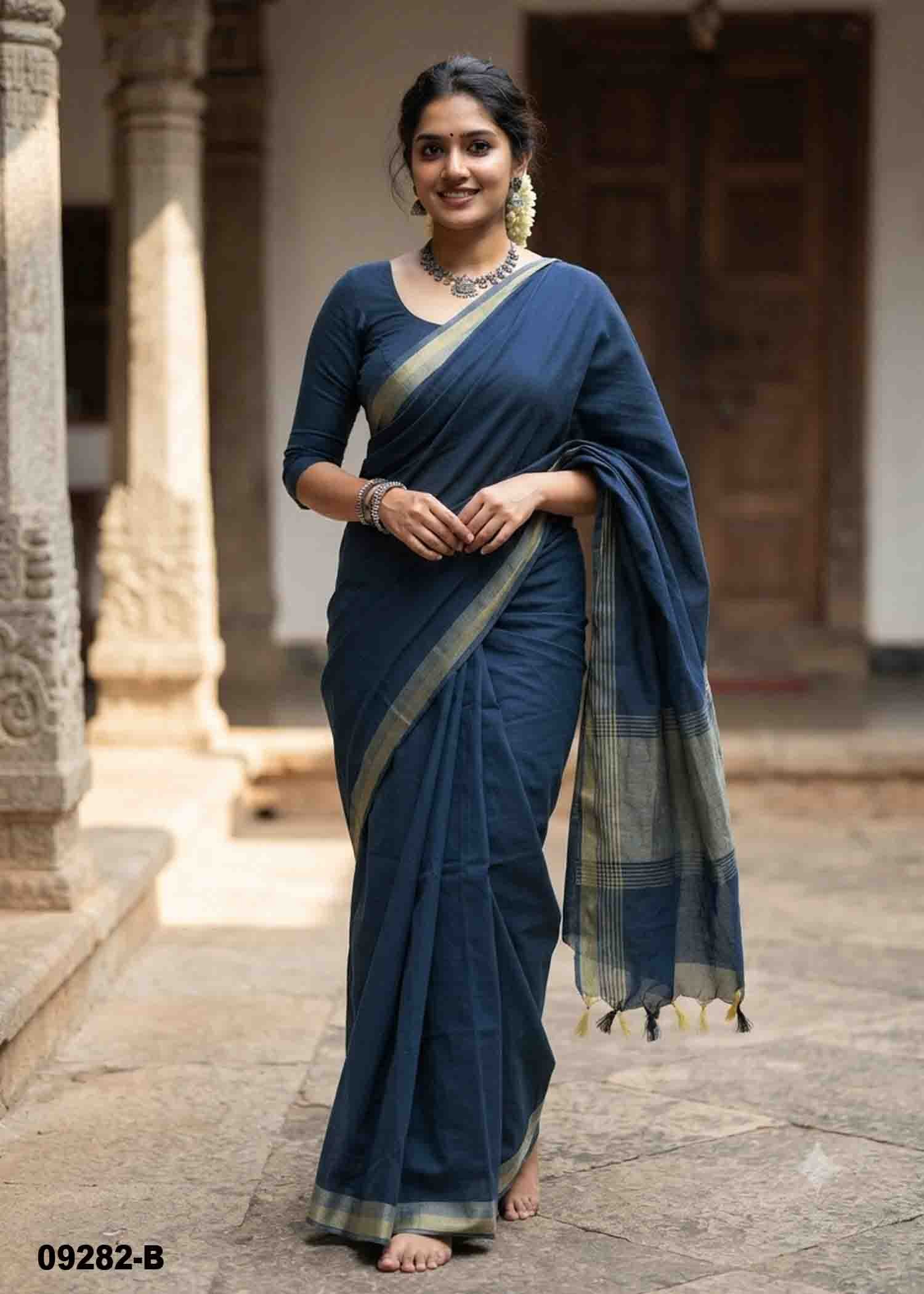 Aliya -09282-B NavyBlue Color Trendy Handloom Cotton Saree CM1470308 (RR3B)