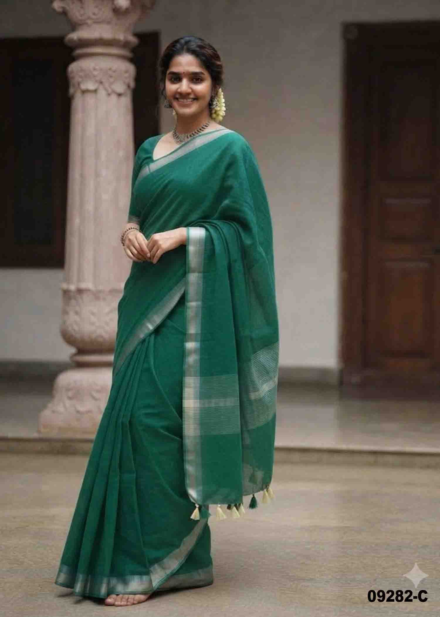 Aliya -09282-C Green Color Trendy Handloom Cotton Saree CM1470308 (RR3B)
