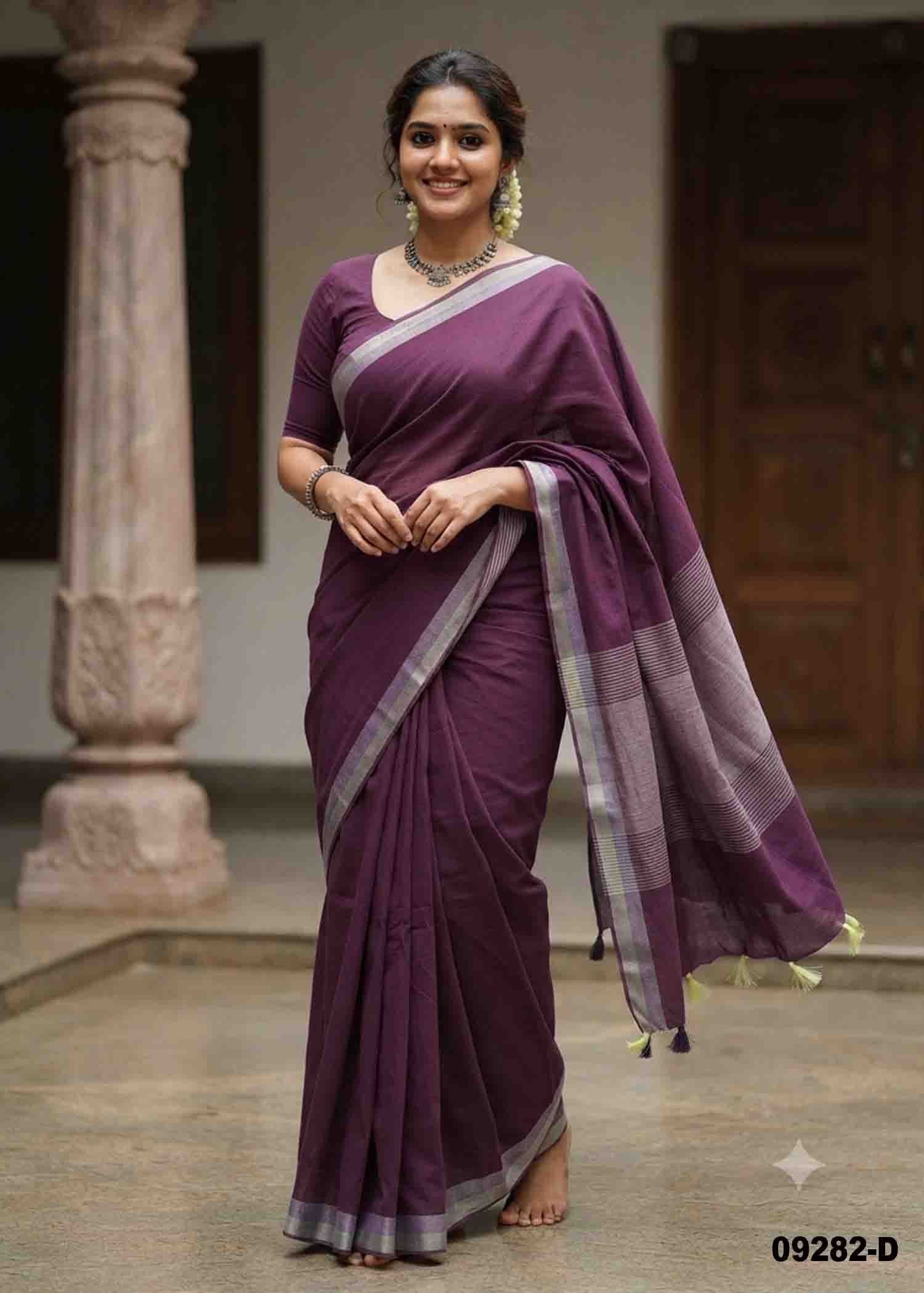 Aliya -09282-D Purple Color Trendy Handloom Cotton Saree CM1470308 (RR3B)