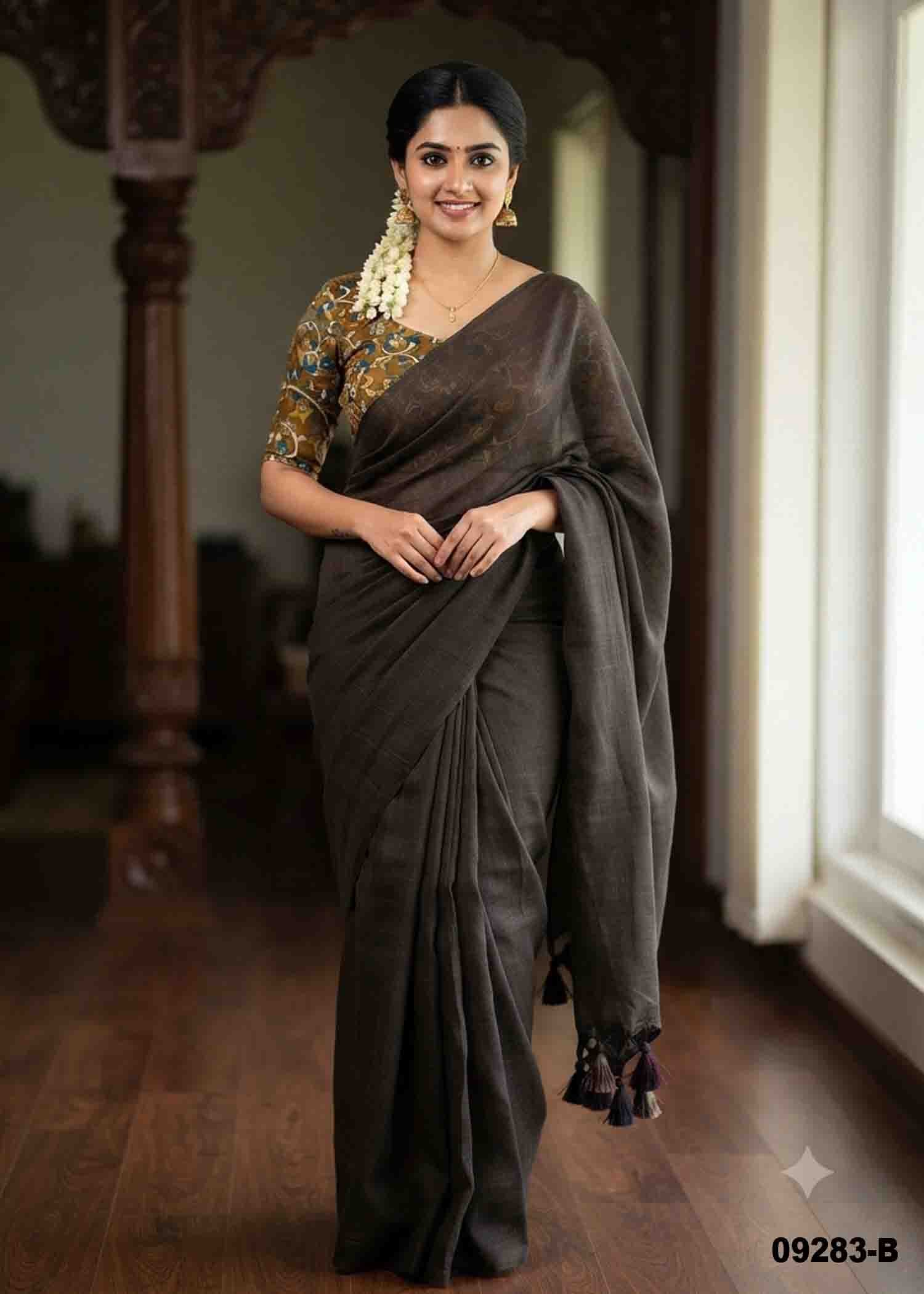 Priyadarshini -09283-B DarkBrown Color Trendy Handloom Cotton Saree CM1452081 (RR3E)