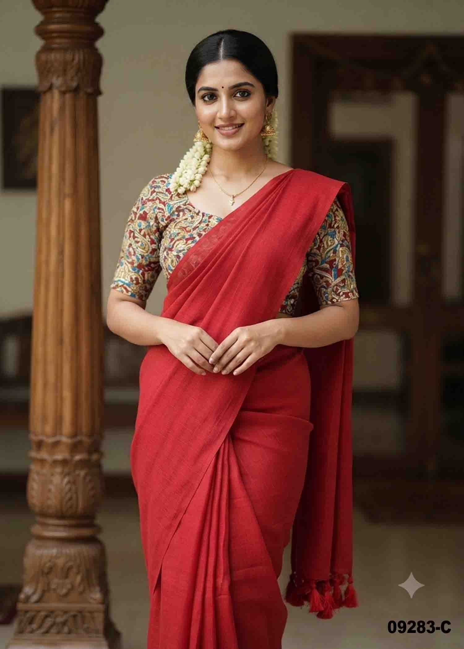 Priyadarshini -09283-C Red Color Trendy Handloom Cotton Saree CM1452081 (RR3E)