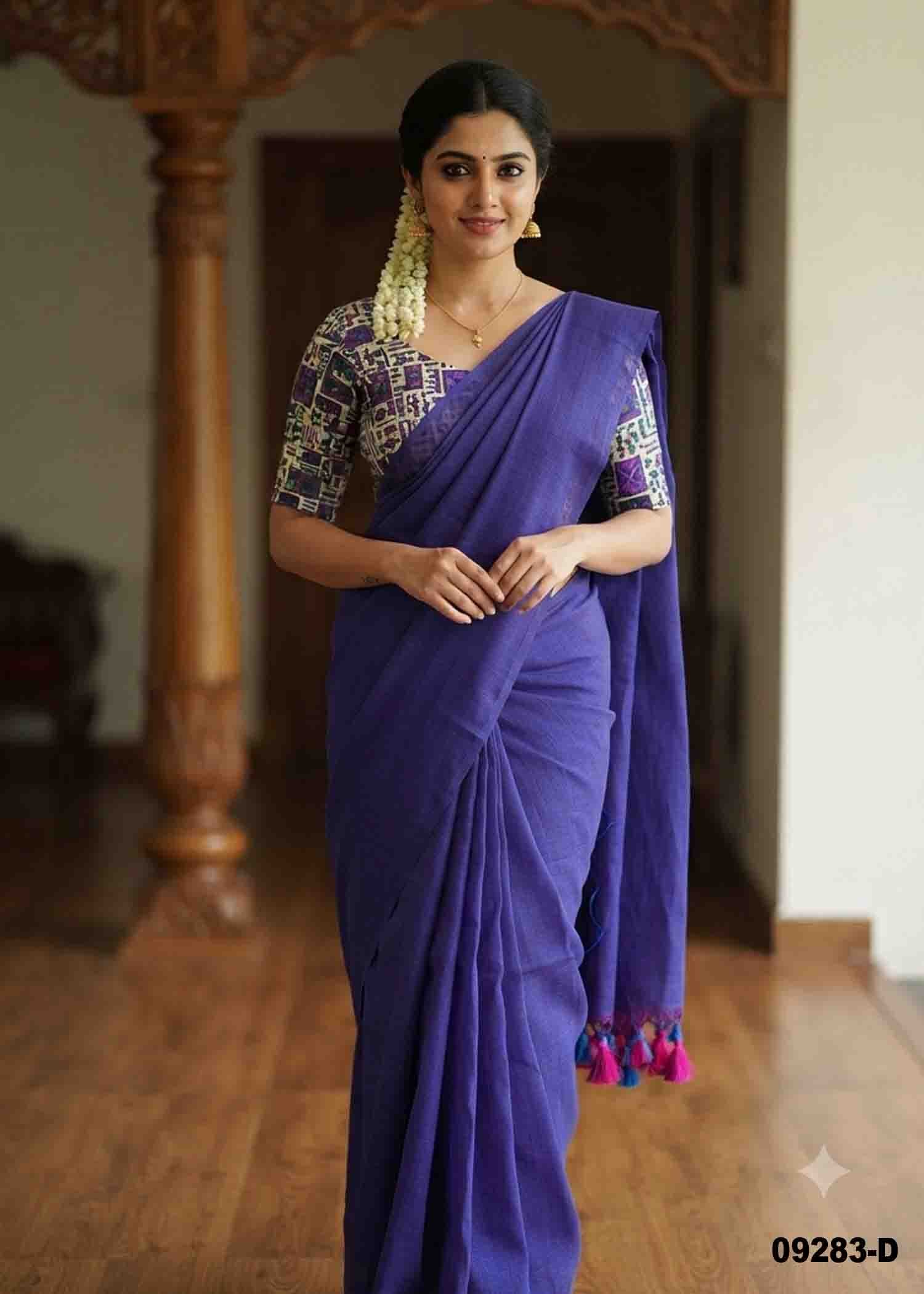 Priyadarshini -09283-D Violet Color Trendy Handloom Cotton Saree CM1452081 (RR3E)