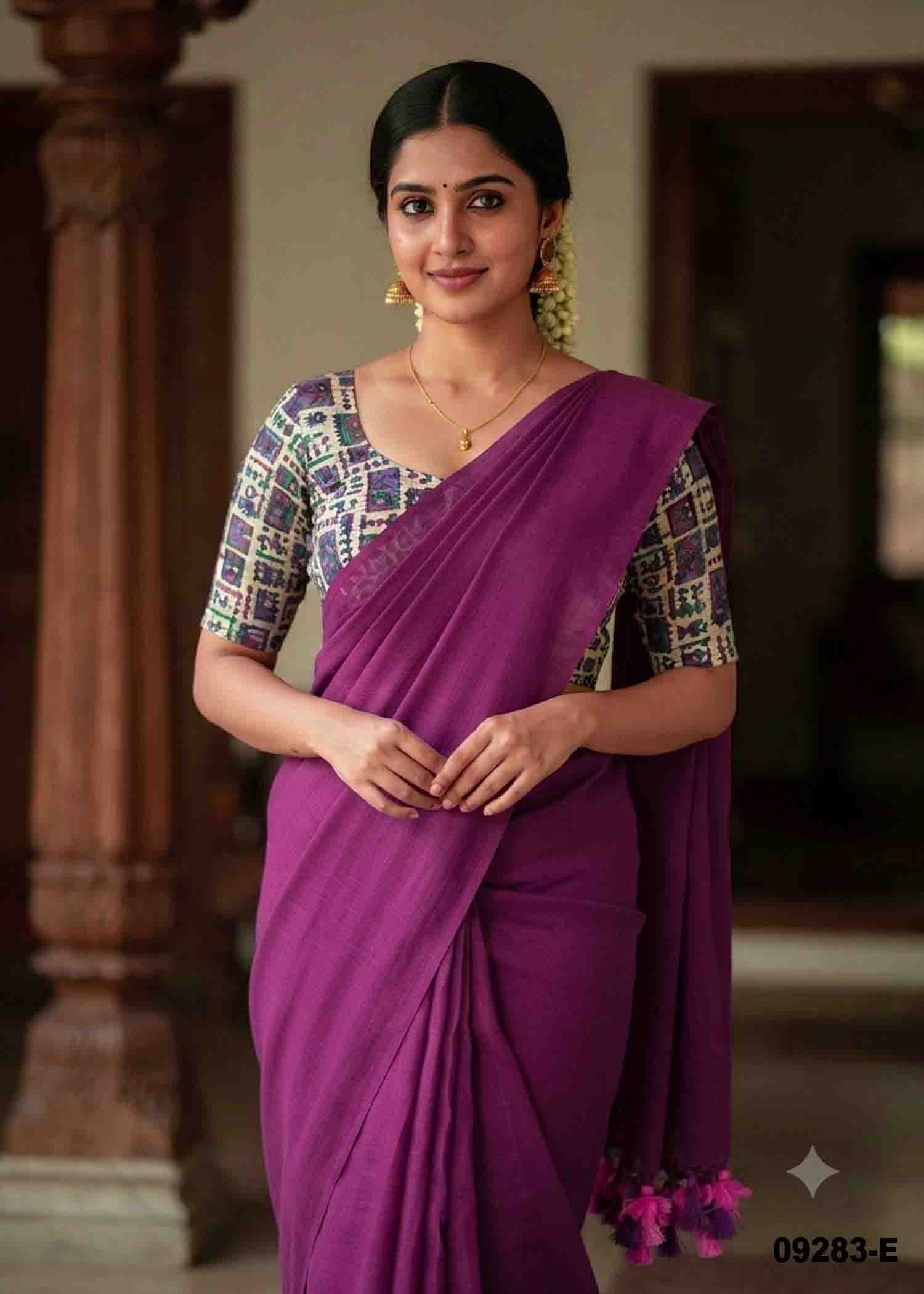 Priyadarshini -09283-E Purple Color Trendy Handloom Cotton Saree CM1452081 (RR3E)