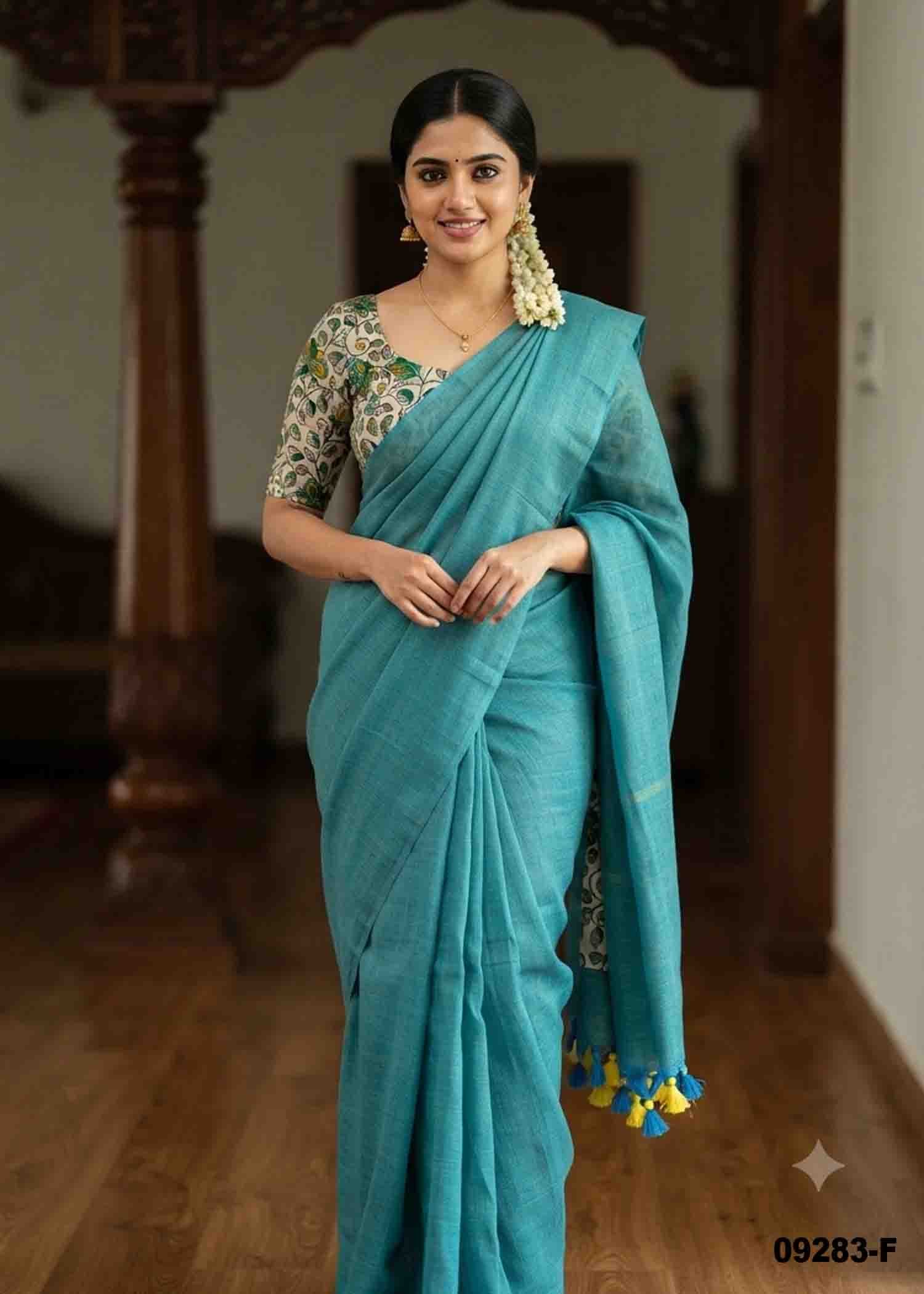 Priyadarshini -09283-F CelestBlue Color Trendy Handloom Cotton Saree CM1452081 (RR3E)