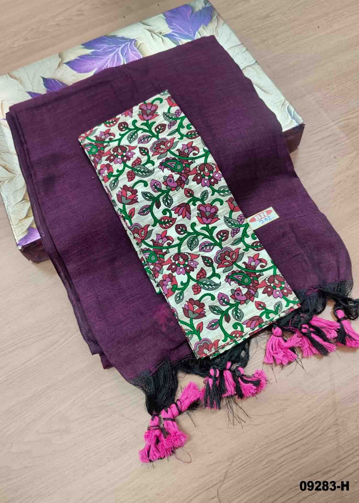 Priyadarshini -09283-H DarkPurple Color Trendy Handloom Cotton Saree CM1452081 (RR3E)