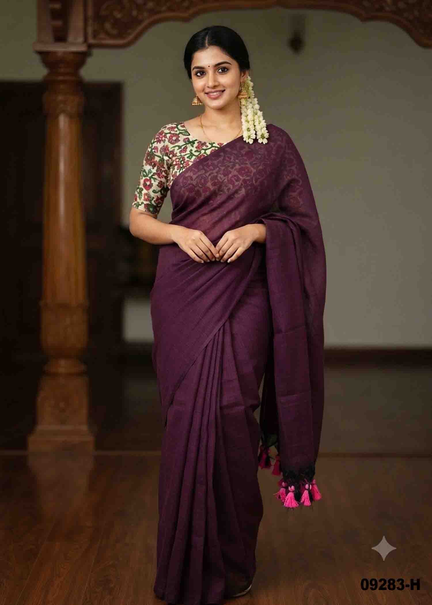 Priyadarshini -09283-H DarkPurple Color Trendy Handloom Cotton Saree CM1452081 (RR3E)