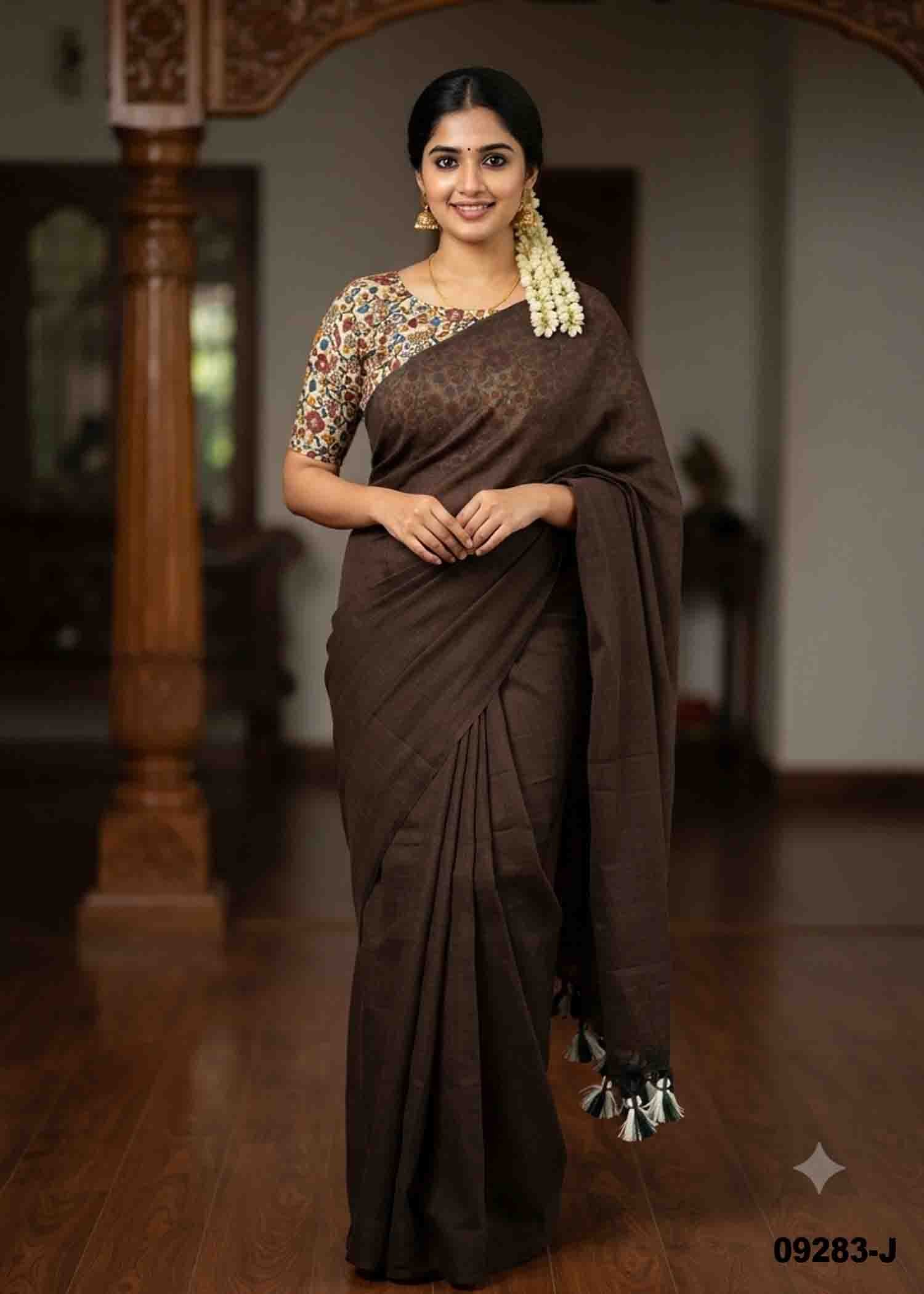 Priyadarshini -09283-J DarkBrown Color Trendy Handloom Cotton Saree CM1452081 (RR3E)
