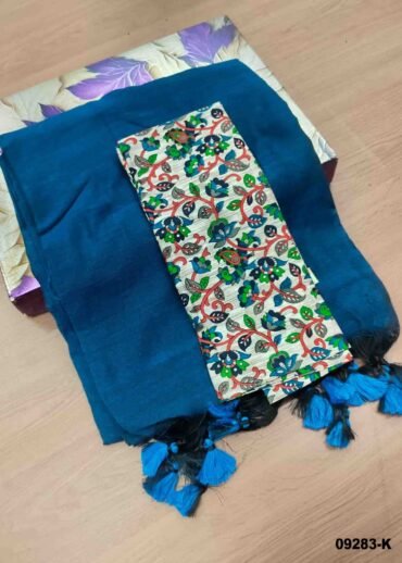 Priyadarshini -09283-K  PeacockBlue Color Trendy Handloom Cotton Saree CM1452081 (RR3E)