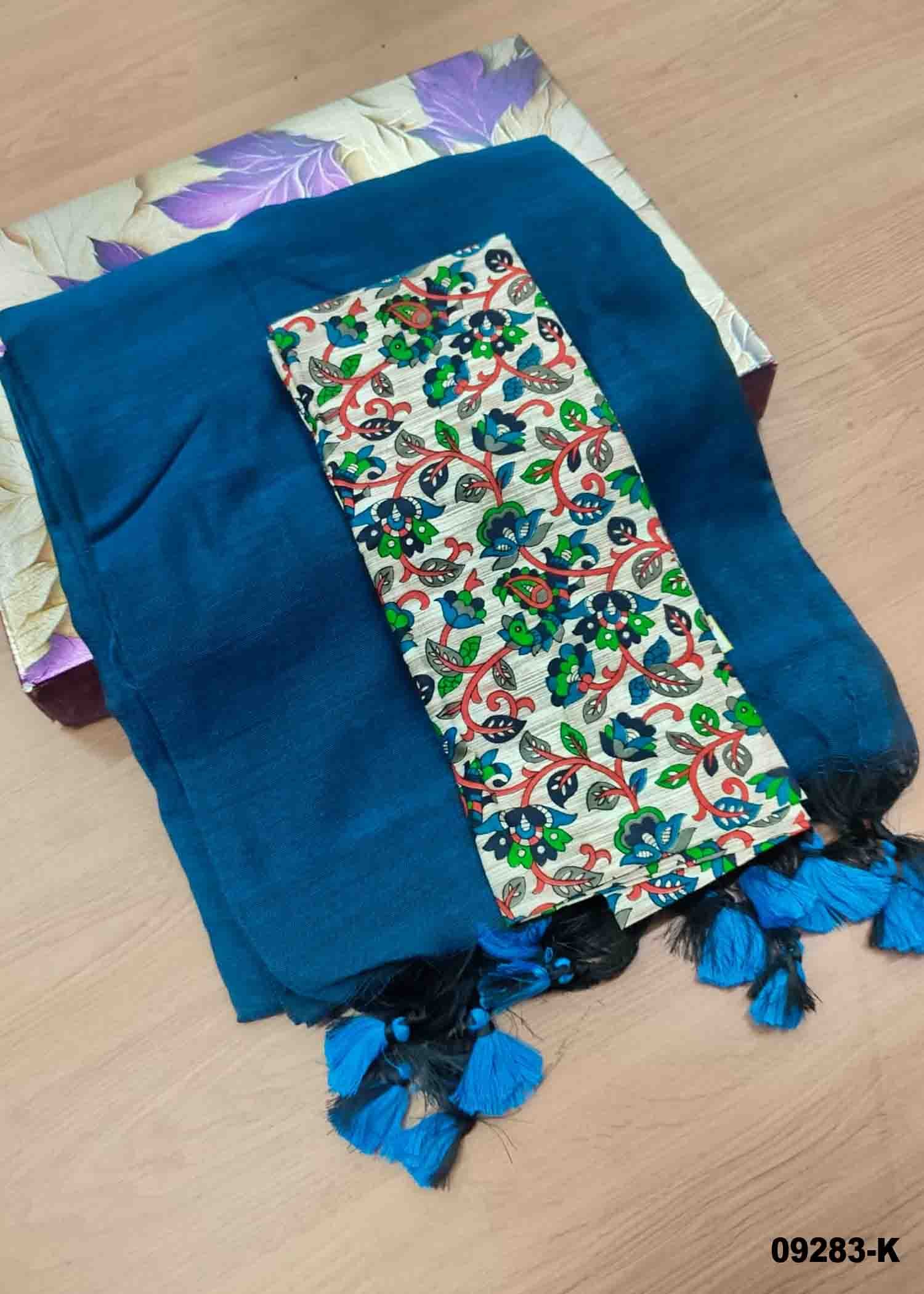 Priyadarshini -09283-K PeacockBlue Color Trendy Handloom Cotton Saree CM1452081 (RR3E)