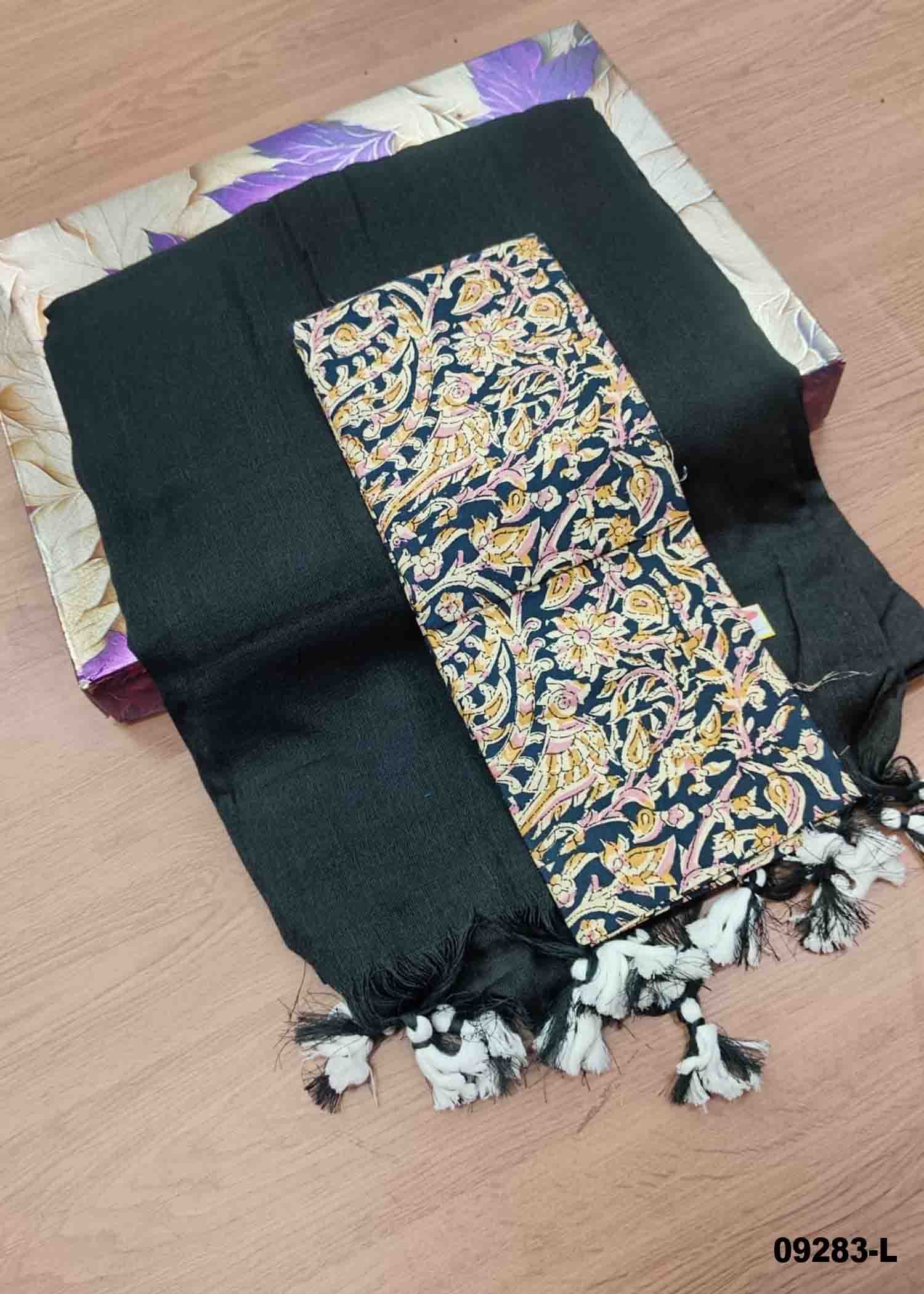 Priyadarshini -09283-L Black Color Trendy Handloom Cotton Saree CM1452081 (RR3E)