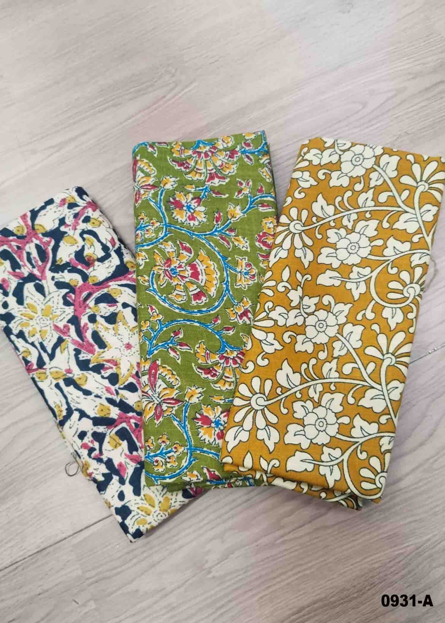 Yashika -0931-A Multi Color Kalamkari Cotton Blouse Bit (Set of 3) CM1466525 (RR5B)*3