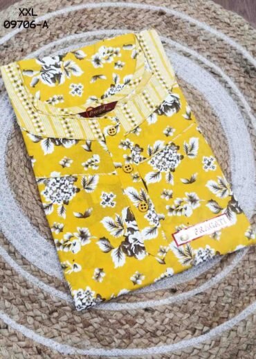 Aswini -09706-A  [XXL]  Yellow  (Pranjul Brand) Cotton Readymade Pocket Nighty CM1465138 (RR6C)