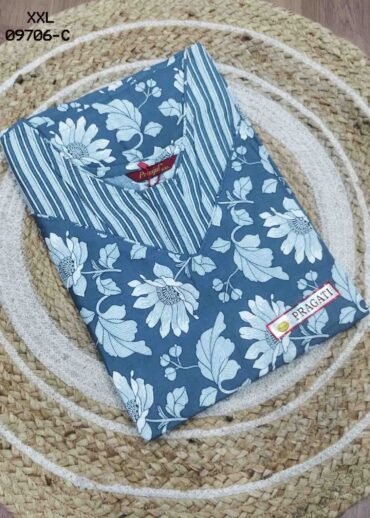 Aswini -09706-C  [XXL]  Blue  (Pranjul Brand) Cotton Readymade Pocket Nighty CM1470606 (RR6C)