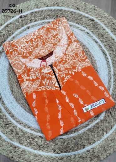 Aswini -09706-H  [XXL] Orange  (Pranjul Brand) Cotton Readymade Pocket Nighty CM1465138 (RR6C)