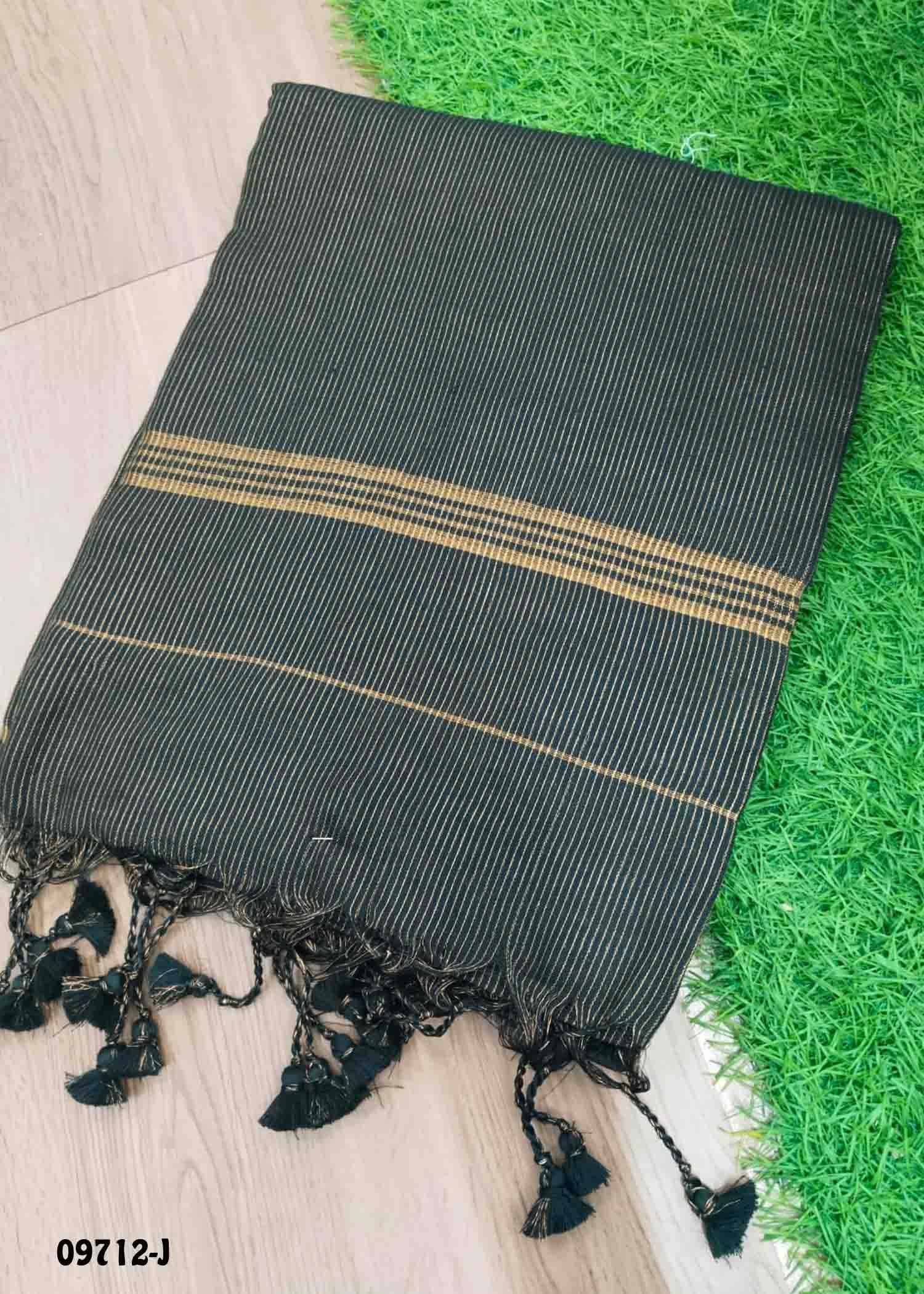 Aarthi -09712-J Black Color Trendy Handloom Cotton Saree CM1457563 (LR3C)