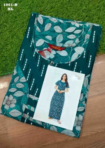 Malar -1001-B  [XL]  PeacockGreen Color (Pranjul Brand) Cotton Readymade Pocket Nighty CM1470606 (RR6D)