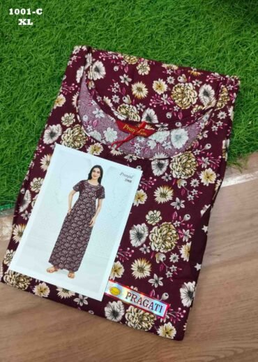 Malar -1001-C  [XL]  Maroon Color (Pranjul Brand) Cotton Readymade Pocket Nighty CM1470606 (RR6D)