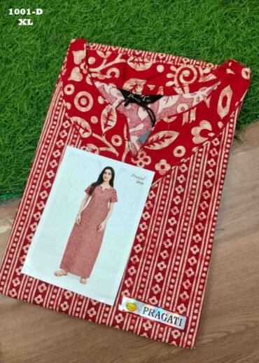 Malar -1001-D  [XL]  Red Color (Pranjul Brand) Cotton Readymade Pocket Nighty CM1470606 (RR6D)