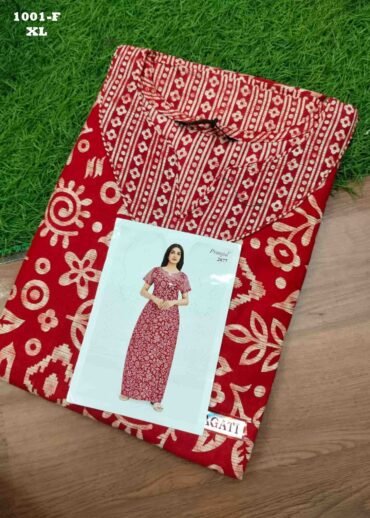 Malar -1001-F  [XL]  Red Color (Pranjul Brand) Cotton Readymade Pocket Nighty CM1470606 (RR6D)