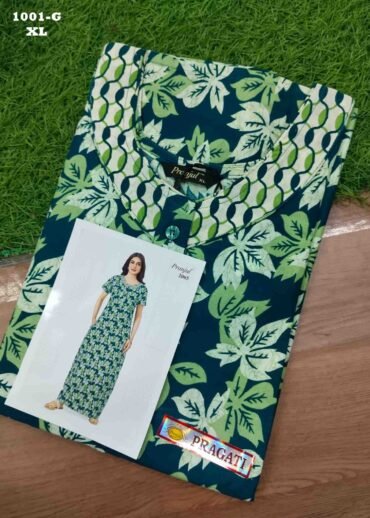 Malar -1001-G  [XL]  Green Color (Pranjul Brand) Cotton Readymade Pocket Nighty CM1470606 (RR6D)
