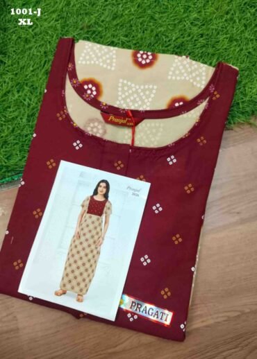 Malar -1001-J  [XL]  Maroon Color (Pranjul Brand) Cotton Readymade Pocket Nighty CM1470606 (RR6D)