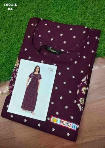 Malar -1001-L  [XL]  DarkPurple Color (Pranjul Brand) Cotton Readymade Pocket Nighty CM1470606 (RR6D)