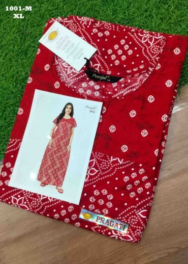 Malar -1001-M  [XL]  Red Color (Pranjul Brand) Cotton Readymade Pocket Nighty CM1470606 (RR6D)