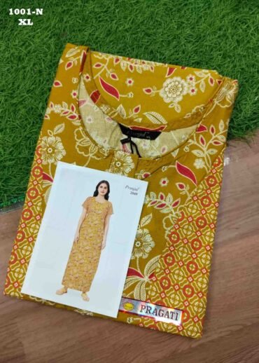 Malar -1001-N  [XL]  Mustard Color (Pranjul Brand) Cotton Readymade Pocket Nighty CM1470606 (RR6D)