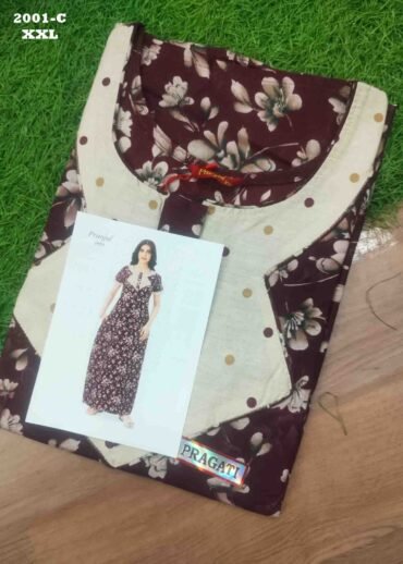 Sakthi -2001-C  [XXL]  DarkMaroon Color (Pranjul Brand) Cotton Readymade Pocket Nighty CM1467414 (RR6D)