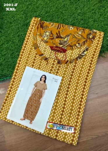 Sakthi -2001-F  [XXL]  Mustard Color (Pranjul Brand) Cotton Readymade Pocket Nighty CM1467414 (RR6D)