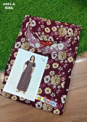 Sakthi -2001-L  [XXL]  Maroon Color (Pranjul Brand) Cotton Readymade Pocket Nighty CM1467414 (RR6D)