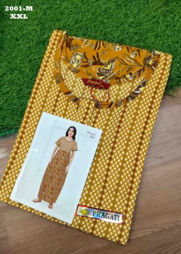 Sakthi -2001-M  [XXL]  Mustard Color (Pranjul Brand) Cotton Readymade Pocket Nighty CM1467414 (RR6D)