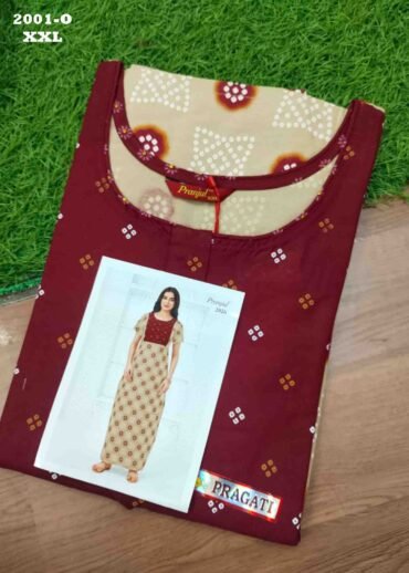 Sakthi -2001-O  [XXL]  Maroon Color (Pranjul Brand) Cotton Readymade Pocket Nighty CM1467414 (RR6D)