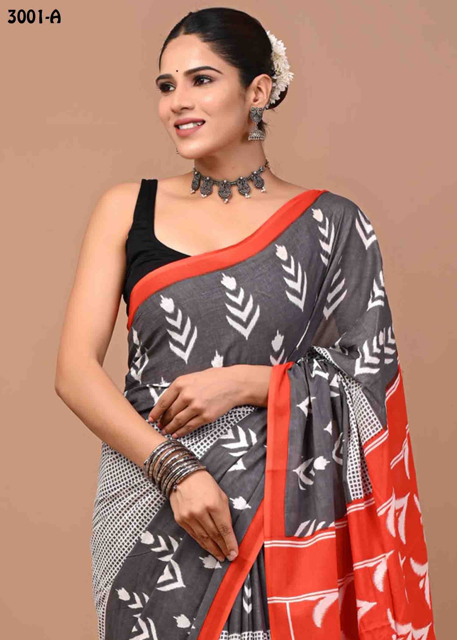 Kasthuri -3001-A Grey Color Trendy Mulmul Cotton Saree CM1463628 (LR3C)