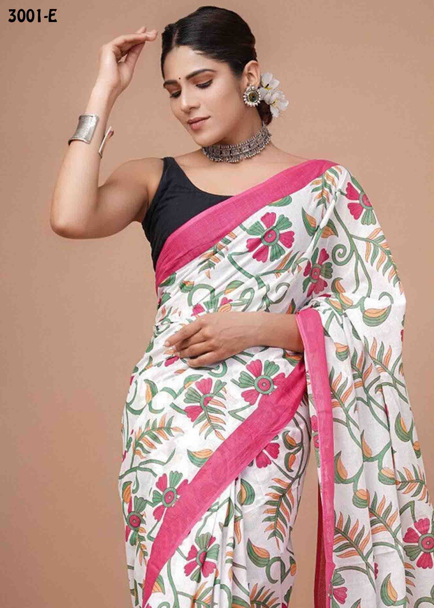 Kasthuri -3001-E halfwhite Color Trendy Mulmul Cotton Saree CM1463628 (LR3C)
