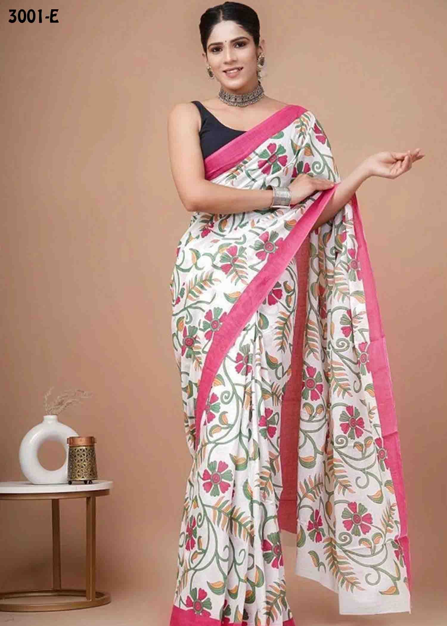 Kasthuri -3001-E halfwhite Color Trendy Mulmul Cotton Saree CM1463628 (LR3C)